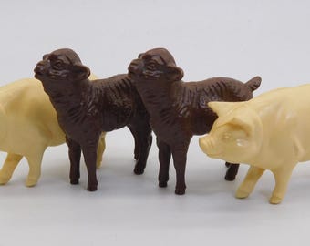 Vintage Hartland Plastic Farm Animal Lot ~ 2 Lambs ~ 2 Pigs for Nylint Tonka