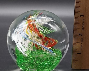 Vintage Pier 1 Imports Smooth Glass Paperweight Globe Multi Color Swirls 3"