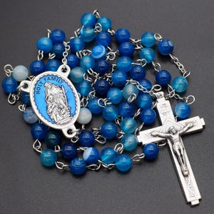 Blue Agate Stone Holy Family Catholic Rosary | Catholic Gifts | Blue Stone Rosary