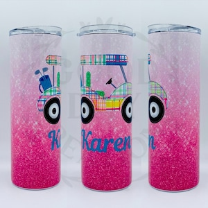 Golf Tumbler, Women's Golf Tumbler, Pink Golf Tumbler, Golf Water Bottle, Golf Cart