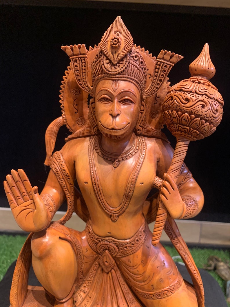Lord Hanuman Statue Monkey God Wooden Statue Handmade Etsy