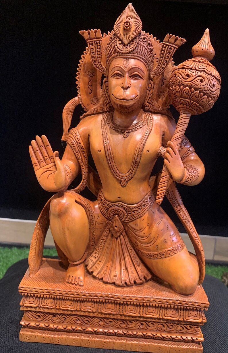 Lord Hanuman Statue Monkey God Wooden Statue Handmade Etsy
