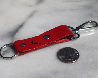 Natural Leather Keychain with Keyring and Silver Color Lobster Clasp Hardware Handmade in USA