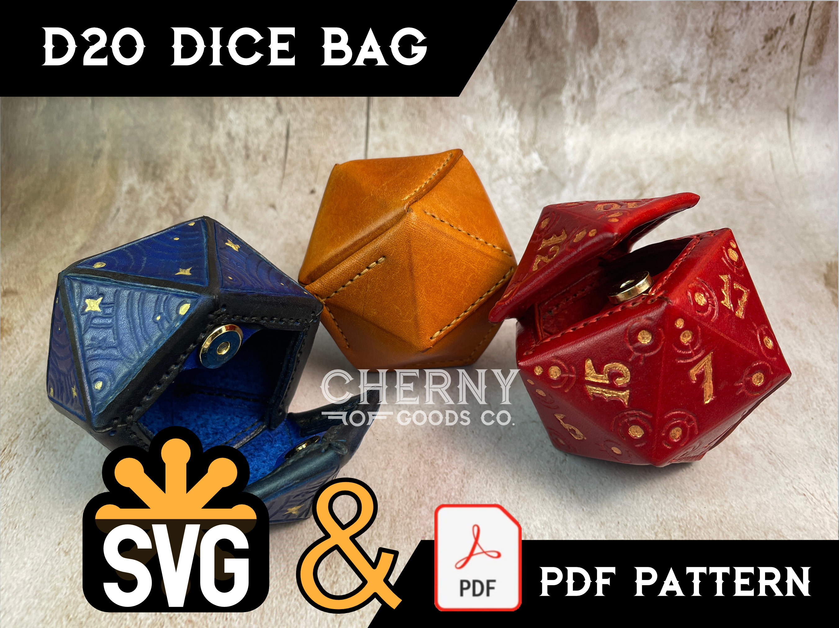 D20 Leather Dice Bag Pattern: PDF and SVG Digital file