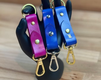 Natural Leather Keychain with Keyring and Lobster Clasp