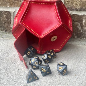 Red Leather D12 (Pentagonal Dodecahedron) Dice Bag