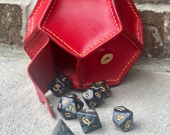 Red Leather D12 (Pentagonal Dodecahedron) Dice Bag