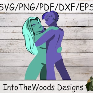 Teal green woman and purple man couple -Downloadable Print-