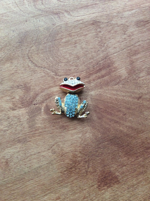 Vintage enamel, rhinestone frog pendant