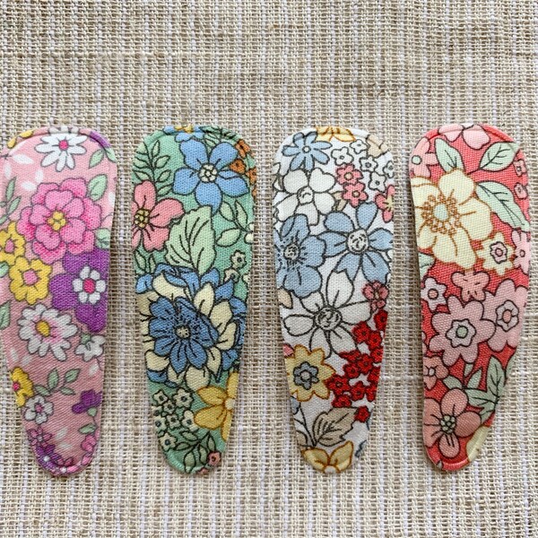 Set of 4 Floral Fabric Hair Snap Clips for toddlers kids