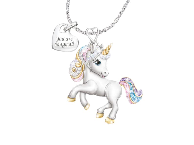 Childrens Cute Rainbow Unicorn Jewelry Set Earring and Necklace Set