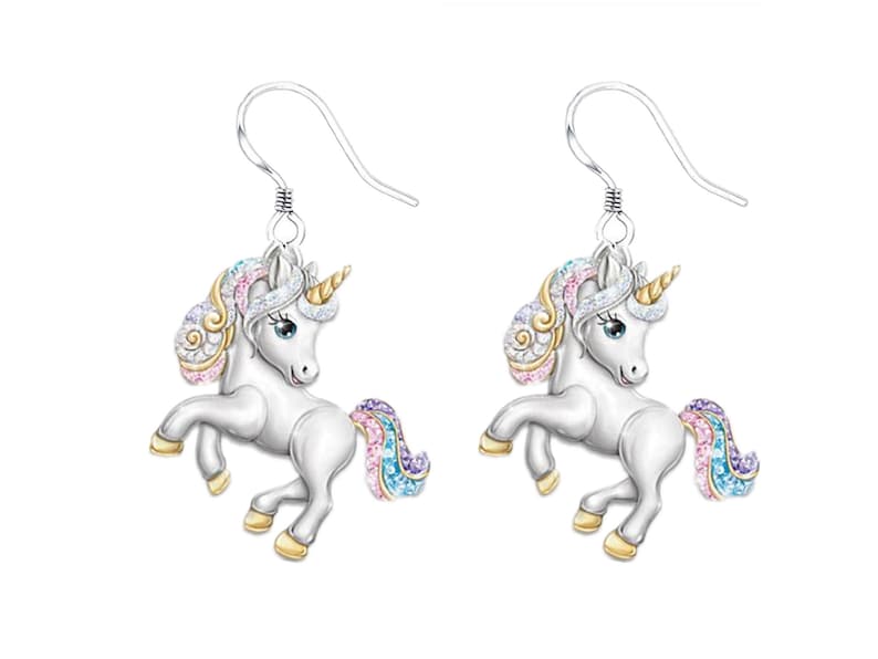 Childrens Cute Rainbow Unicorn Jewelry Set Earring and Necklace Set