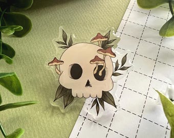 Totenkopf mit Pilze | Anstecker aus Acryl