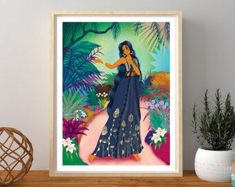 Desi Girl Art, South Asian Art, Butterfly Art, Digital Art Print, Wall Art, Jungle Art, Botanical Art, Home Office Art