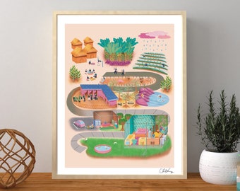 Hmong Art, Hmong Life, Jungle Art, Digital Art, Wall Art, Nursery Decor, Children's Art, Hmong Digital Art, Hmong Wall Art. Water Art