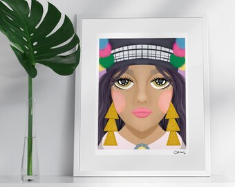 All American Hmong Girl Art Print - Starry | Wall Art Decor, Nursery Decor, Children's Art, Hmong Wall Art, Hmong Fashion