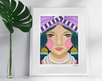 All American Hmong Girl Art Print - Happy | Wall Art Decor, Nursery Decor, Children's Art, Hmong Wall Art, Hmong Fashion