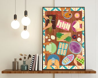 Hmong Wall Art, Asian Food Art, Kitchen Poster, Wall Decor, Southeast Asian Art, Cook Art | Cooking for a Village