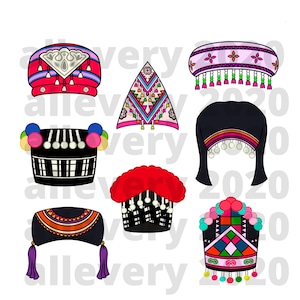 Hmong Hats for Women, 8 pack, PNG, SVG, JPG, Hmong Digital, Hmong Print, Hmong Clothes for Women, Hmong Sublimation