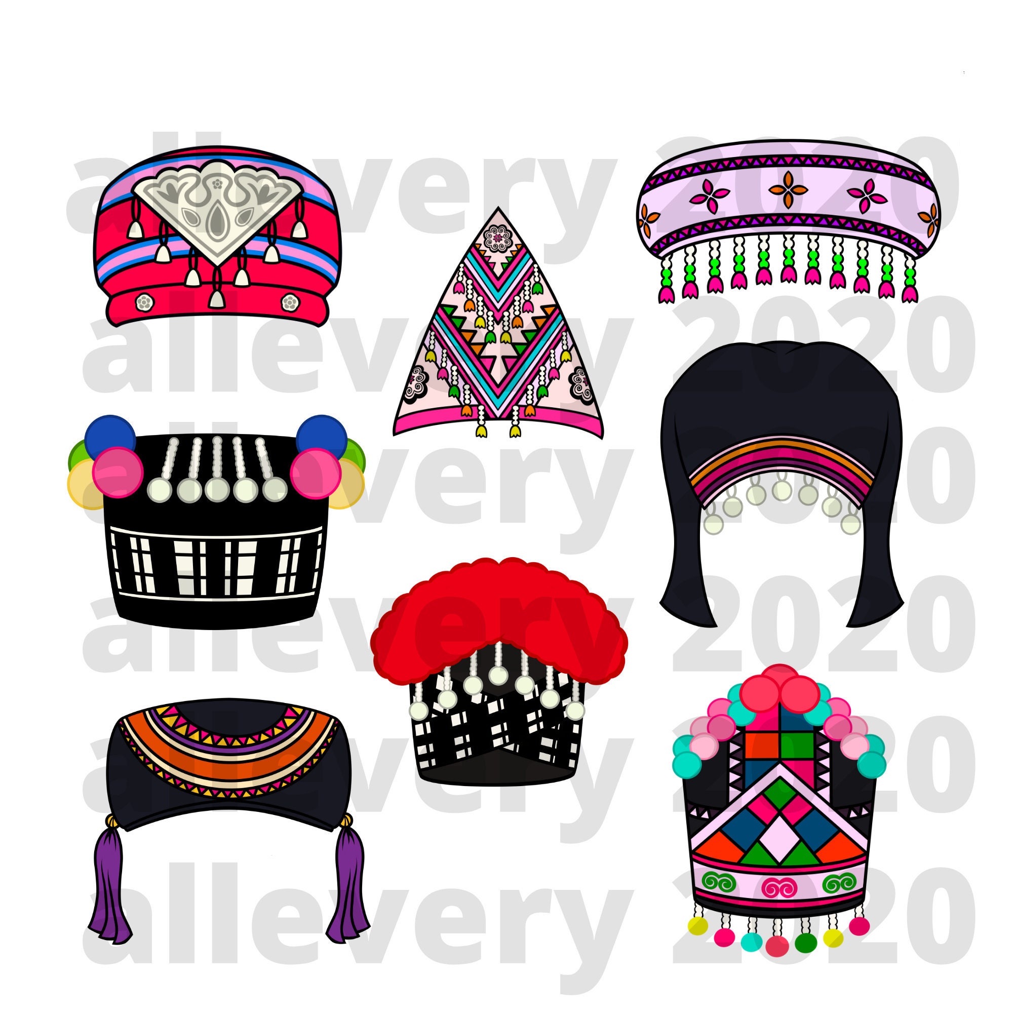 Hmong Hats for Women 8 pack PNG SVG JPG Hmong Digital -  Portugal