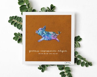 Year of the Pig Art Print | Chinese Zodiac Animals, Horoscope Art