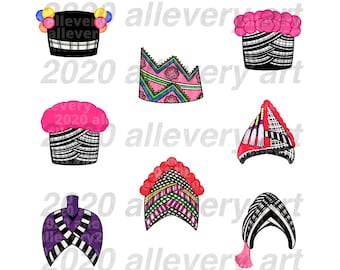 Sombreros Hmong para mujer, paquete de 8, PNG, SVG, JPG, Hmong digital, estampado Hmong, ropa Hmong para mujer, sublimación Hmong