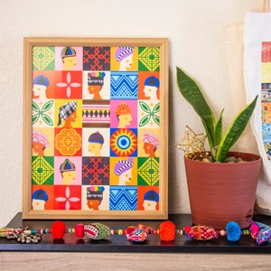 Hmong Retro Art Print door Chua Xiong | Heldere, gedurfde kleuren | Zomermuurdecoratie | Kantoordecoratie | Premium matte poster | 11 x 14 | 16 x 20