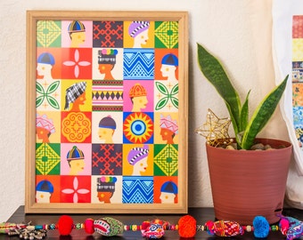 Hmong Retro Art Print by Chua Xiong | Bright Bold Colors | Summer Wall Decor | Office Decor | Premium Matte Poster | 11x14 | 16x20