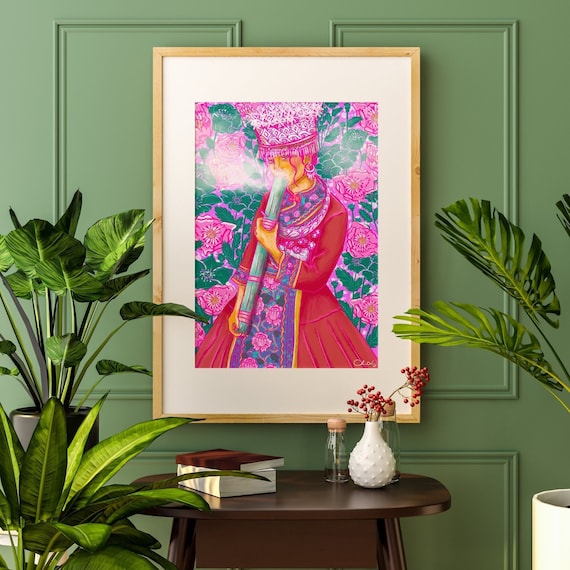 Hmong Wall Art | Maximalist Wall Art | Eclectic Prints | Modern Contemporary | Party Girls | Bar decor | Party Print | Bright Art