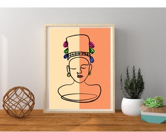 Hmong Wall Art, Minimalistic Art, Line Art, Abstract Wall Art, Hmong Hat, Hmong Fashion, Hmong Women, Hmong PomPom Hat