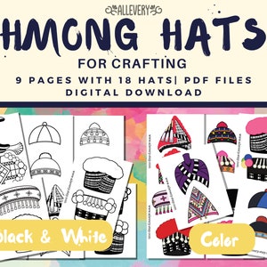Hmong Hüte zum Basteln | Malvorlagen | PDF-Druckdateien | Digitaler Download