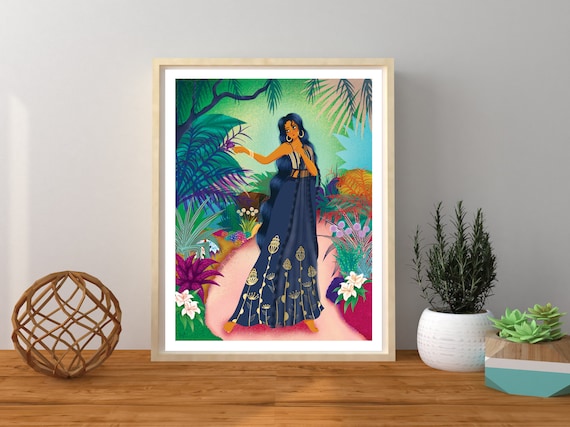 Desi Girl Art, South Asian Art, Butterfly Art, Digital Art Print, Wall Art, Jungle Art, Botanical Art, Home Office Art