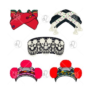 Iu Mien Hats, 5 Pack, JPG, PNG, SVG, Digital Download