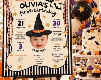 Spooky One First Birthday Milestone Board, Halloween 24x36 Canva Template