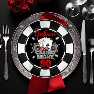 Inserto modificabile per il piatto di compleanno del casinò: modello per il piatto da poker (download digitale)