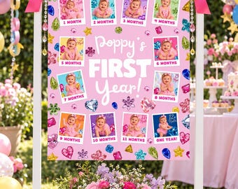 Little Gem Monthly Photo Sign, First Birthday Milestone Board