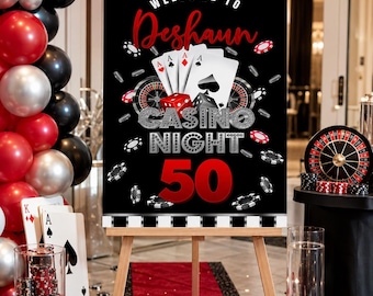 Casino birthday welcome sign editable printable template