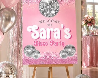Disco birthday welcome sign editable printable template