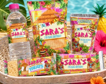 Luau Tiki Geburtstagsparty Favor Bundle Druckbare bearbeitbare Vorlage (digitaler Download)