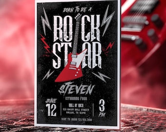 Rock and Roll Birthday Invitation Template: Editable Music Rockstar Party (Digital Download)