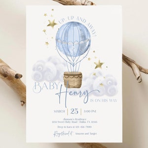 Editable Hot Air Balloon Boy Baby Shower Invitation Adventure Begins Baby Shower Invite Up, Up and Away Baby Shower Invite for Boy BS368