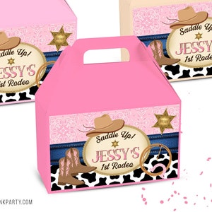 Cowgirl Birthday gable box labels, Printable templates, Western Birthday treat box labels, Rodeo Editable party favors, box labels