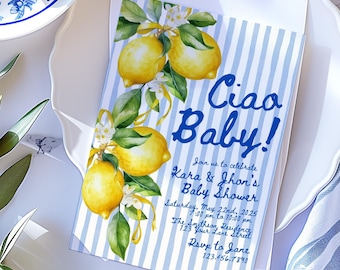Invitación para baby shower "Ciao": temática italiana, plantilla de Canva (descarga digital editable) CI32