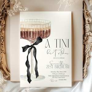 Faire-part d'anniversaire un peu plus ancien Faire-part d'anniversaire sur le thème Martini Faire-part d'anniversaire pour femme Modèle MODIFIABLE en tissu Canva CI15