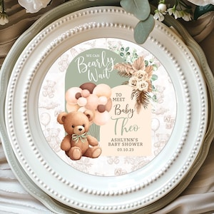 Placa de cargador de oso editable Insertar placa de cargador de cena de recepción de oso neutral Insertar globos de oso Podemos esperar la placa de cargador BSL1