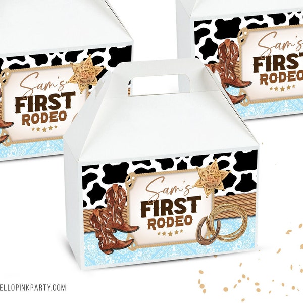 Cowboy Birthday gable box labels, Printable templates, Western Birthday treat box labels, Rodeo Editable party favors, box labels
