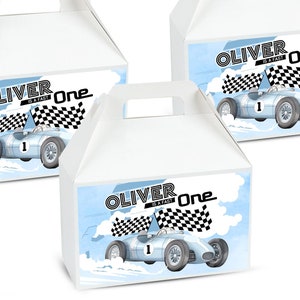 Bewerkbaar label racewagen bedankje voor jongensrace-feestje Fast One Verjaardagsfeestje decor racen 1e verjaardag blauwe auto digitale sjabloon