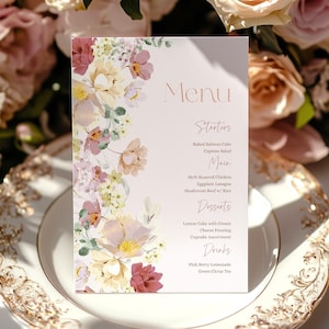 Baby in Bloom Menu Template Printable Editable Baby Shower Menu Floral Menu Editable Menu Wildflower Girl Baby Shower Menu Printable BIB1