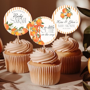Little Cutie Baby Shower Cupcake Toppers: Editable Canva Template (Digital Download) CI19
