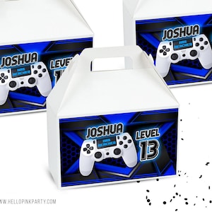 Gamer Birthday gable box labels, Printable templates, Gaming Birthday treat box labels, Video Games Editable party favors, Gamer box labels